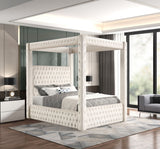 Castle Cream Velvet Upholstered Tufted Platform King Bed front view