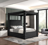 Castle Black velvet tufted platform queen bed front angle