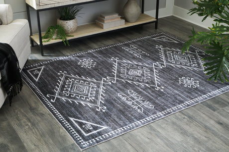Arloman 5x7 area rug black cream gray front view