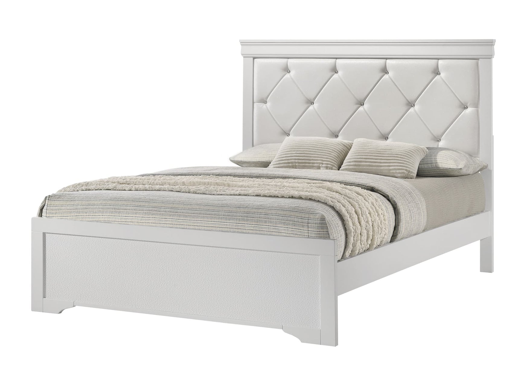 Amalia white upholstered tufted twin bed front view