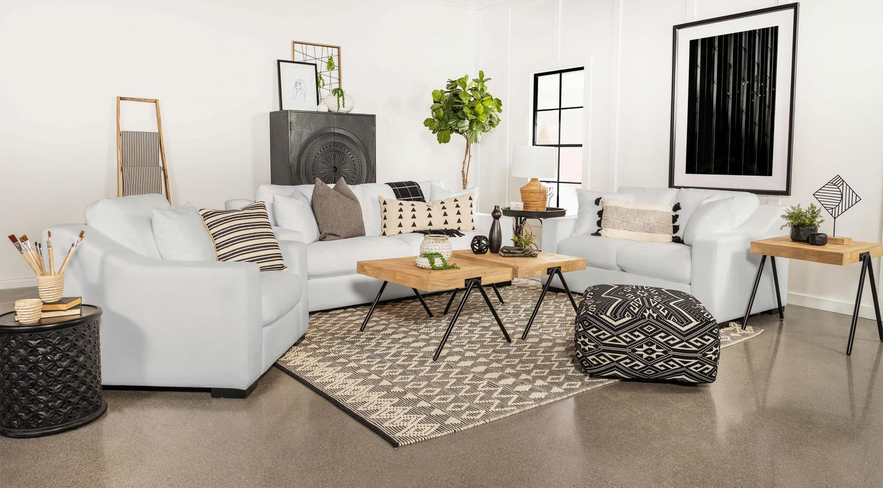 Ashlyn 3-Piece White Upholstered Sofa Set main view