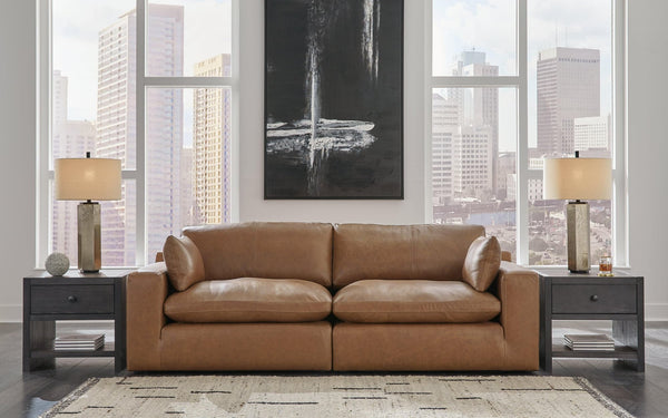 Emilia Caramel 2-Piece Sectional Loveseat sofa front view