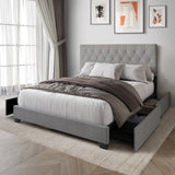 Dooma Gray Velvet Upholstered Tufted Platform King Bed front view