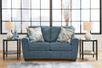 Cashton Blue Chenille Loveseat front angle