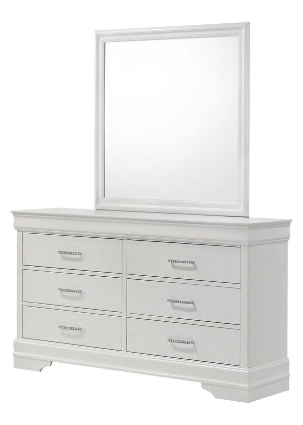 Amalia White Dresser front view with drawers closed