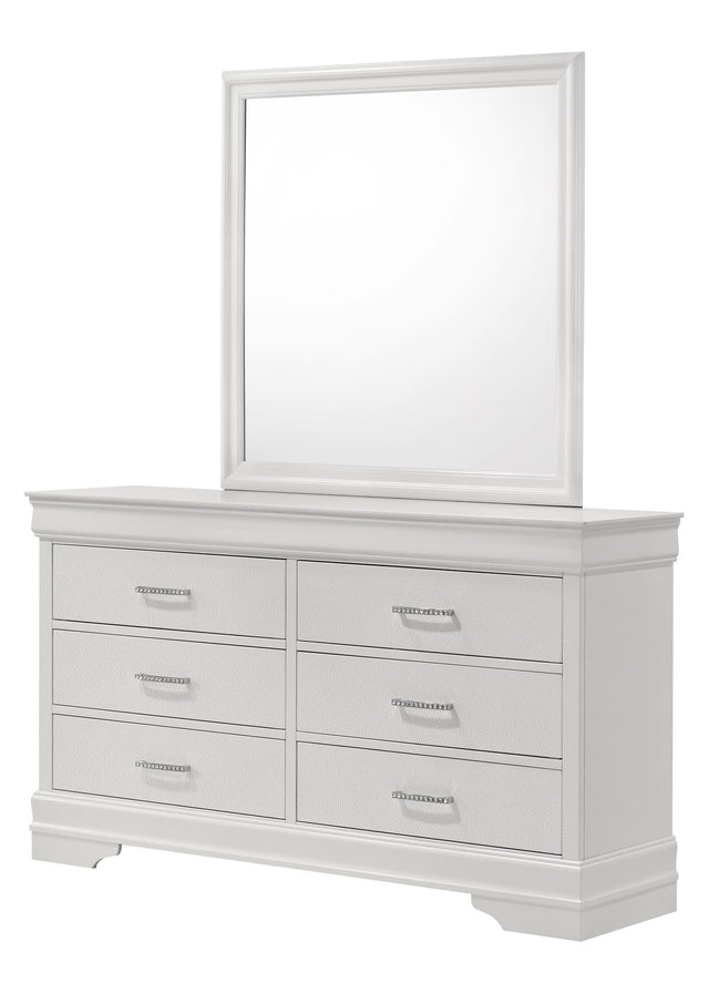 Amalia White Dresser front view with drawers closed