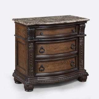 Stanley Coffee Brown Nightstand front view showing drawer and marble top