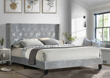 Silver velvet tufted platform full bed, front view