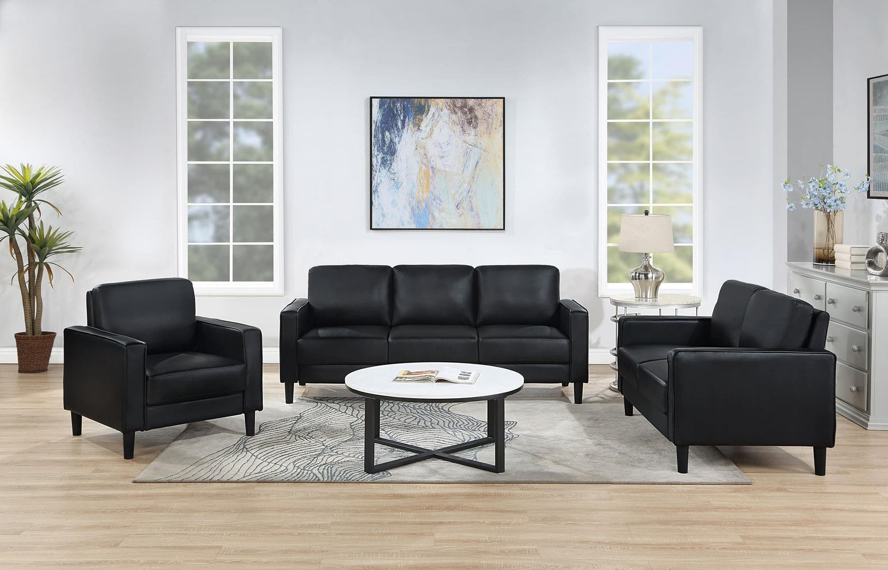Ruth 3-Piece Upholstered Track Arm Sofa Set Black main view