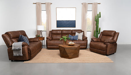 Ellington 3-Piece Upholstered Dark Brown Sofa Set front view