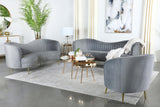 Sophia 3-piece grey upholstered channel tufted sofa set front view