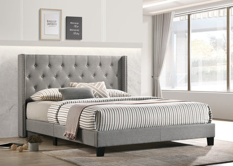 Smoke Gray Fabric Upholstered Tufted Platform Twin Bed