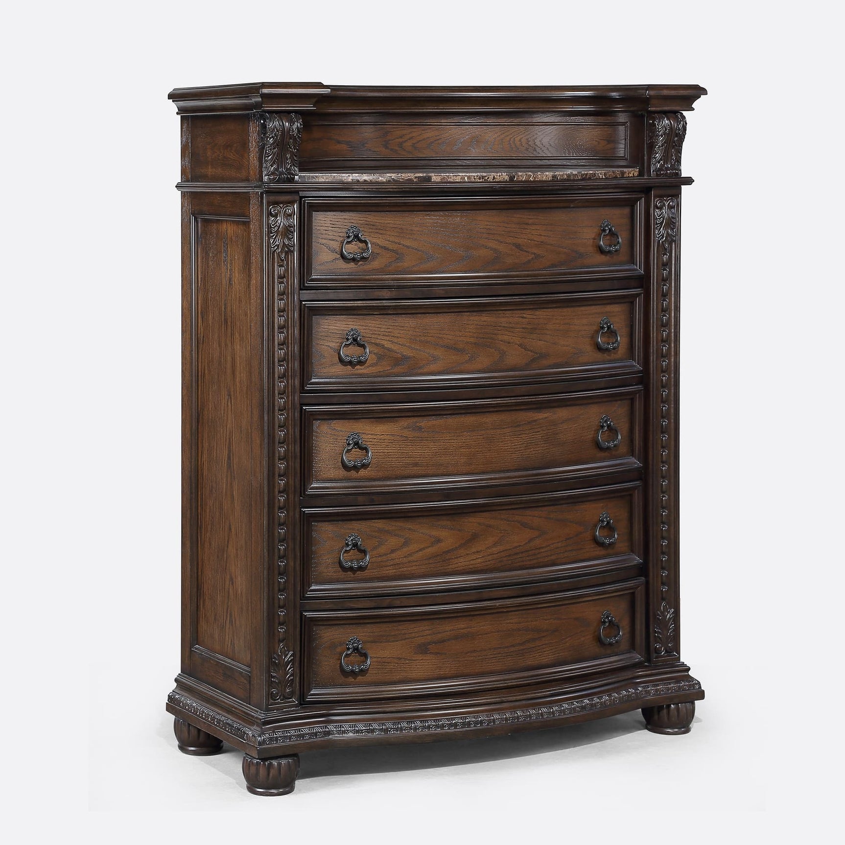 Stanley Coffee Brown Bedroom Chest front view with marble top