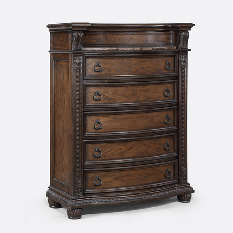 Stanley Coffee Brown Bedroom Chest front view with marble top