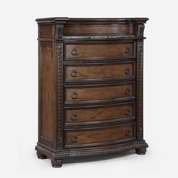 Stanley Coffee Brown Bedroom Chest front view with marble top