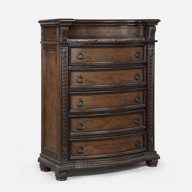 Stanley Coffee Brown Bedroom Chest front view with marble top