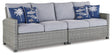 Naples Beach light gray outdoor right and left arm facing loveseat set with cushions shown side view