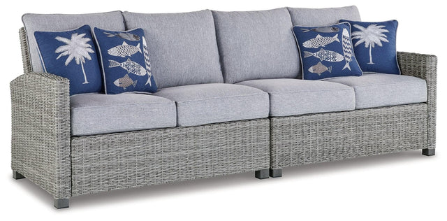 Naples Beach light gray outdoor right and left arm facing loveseat set with cushions shown side view