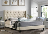 Paddy beige tufted upholstered platform king bed front angle view