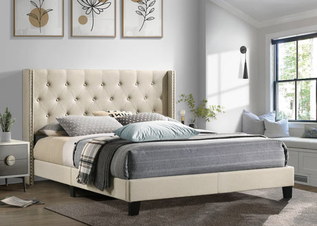 Paddy Beige Upholstered Tufted Platform Twin Bed front view