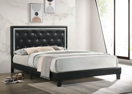 Katy Black Faux Leather Upholstered Tufted Platform King Bed - angled view