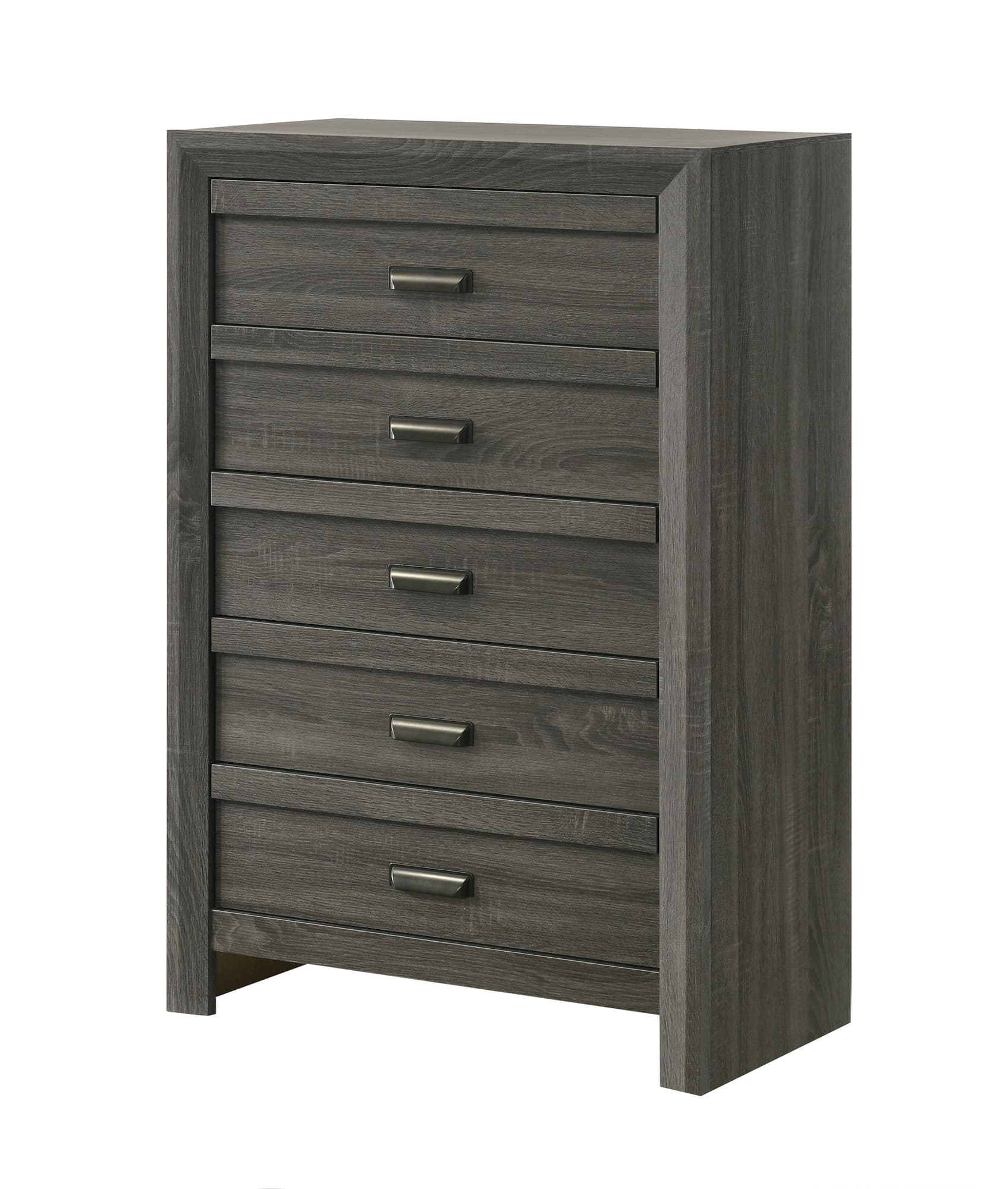 Valor gray five-drawer chest front angle