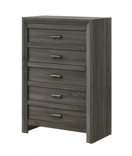Valor gray five-drawer chest front angle