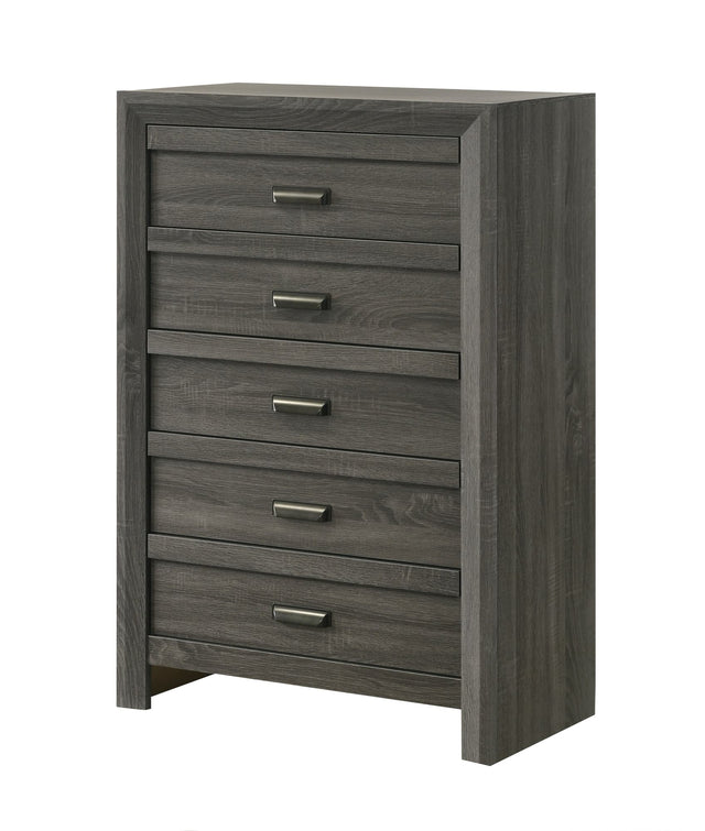 Valor gray five-drawer chest front angle