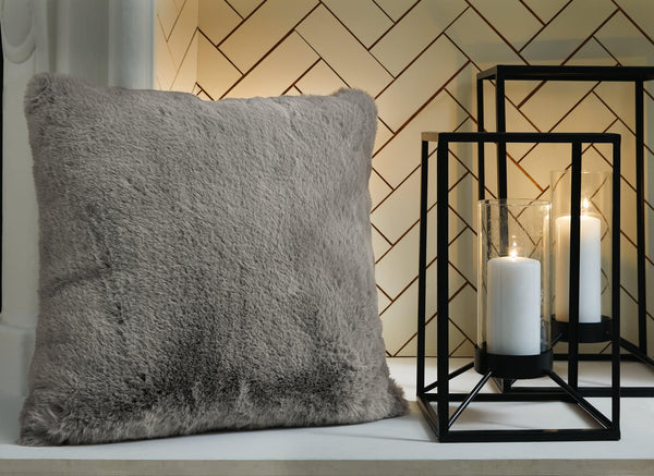 Gariland Gray Faux Fur Pillow front view