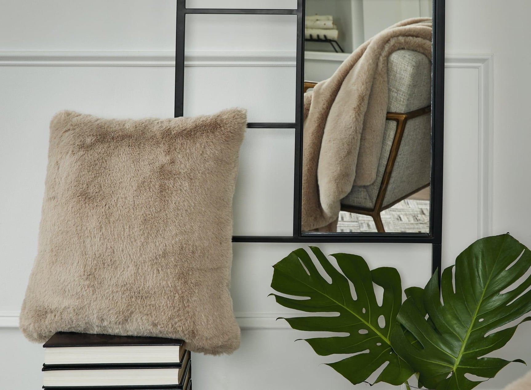 Gariland Taupe Pillow square faux rabbit fur front view