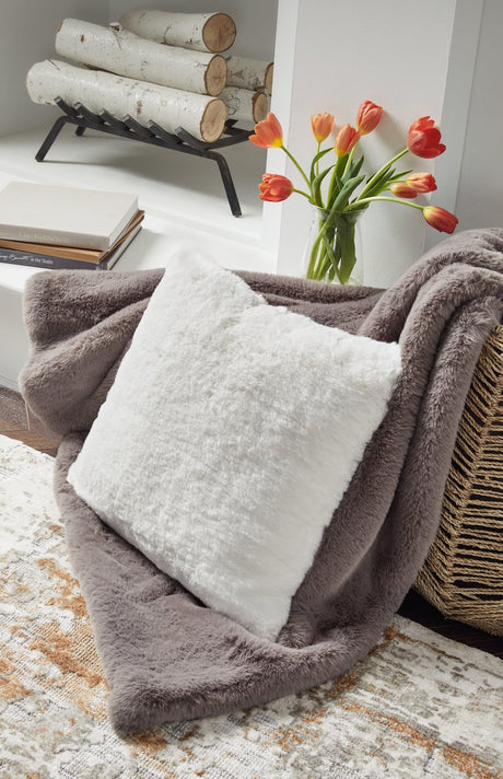 Gariland White Faux Rabbit Fur Pillow front view