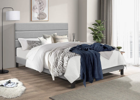 Jess Gray Upholstered Queen Platform Bed front view