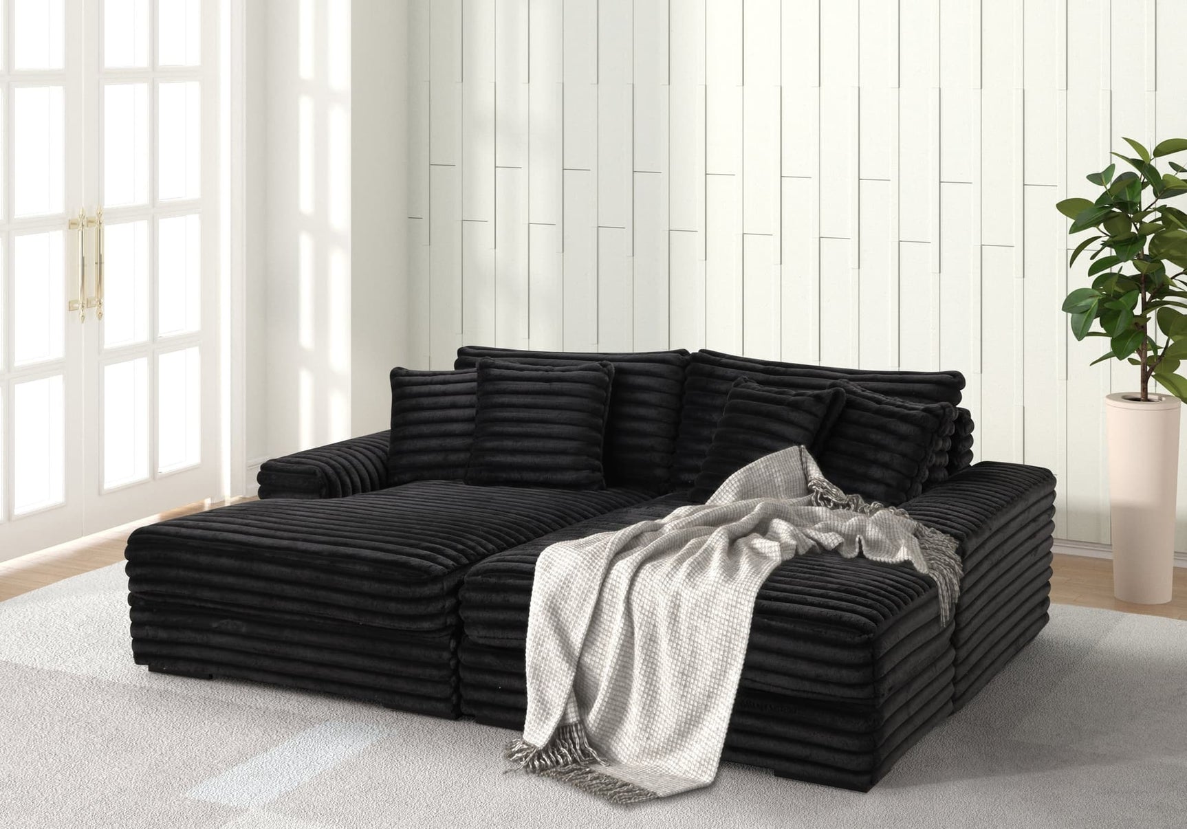 View of Fon Oversized Black Chaise Lounge in black upholstery