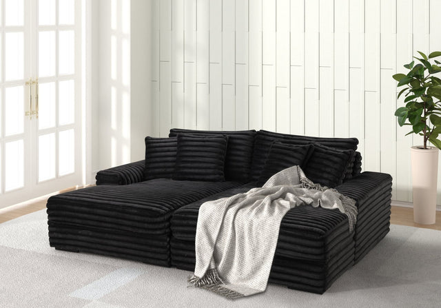 View of Fon Oversized Black Chaise Lounge in black upholstery