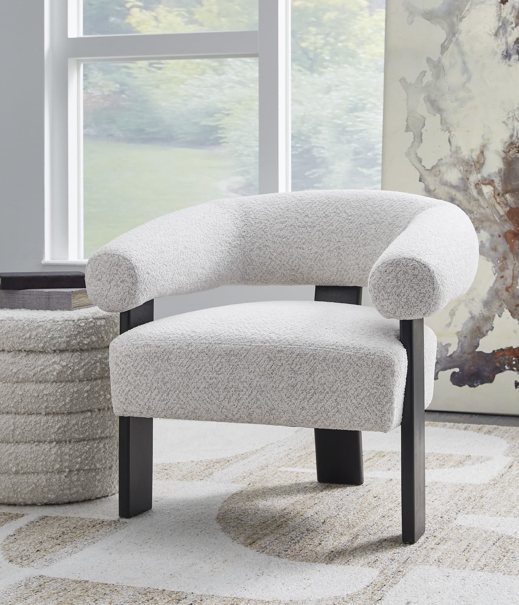 Dultish Accent Chair front view in snow color upholstery