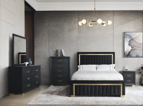 Koluma black upholstered queen panel bedroom set front view