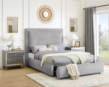 Reverie Pewter Upholstered Storage King Panel Bed front view