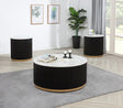 Kara Black Coffee Table Set showing round coffee table with casters