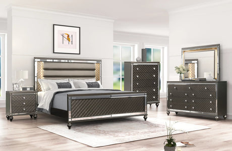 Stars Charcoal 5-piece queen bedroom set front view with dresser and mirror