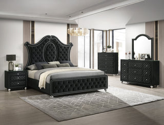 Main view of Cameo Black Upholstered Tufted Panel Bedroom Set bed