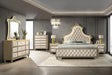 Front view of Majesty Beige LED Upholstered Tufted Panel Bedroom Set bed