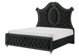 Cameo Black Upholstered Tufted King Panel Bed front view