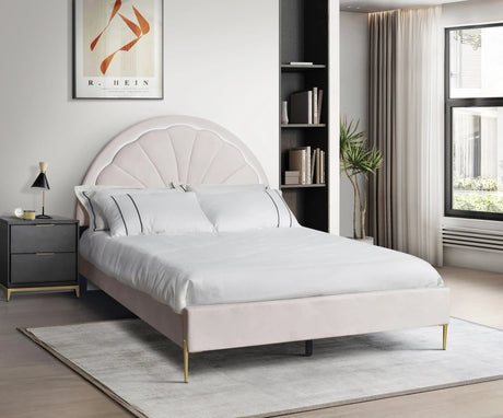 Flora Pink Full Platform Bed front view with LED headboard lights