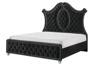 Cameo Black Upholstered Tufted Panel Queen Bed front view