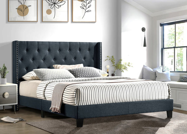 HH760 Charcoal Linen Platform Bed full size front view