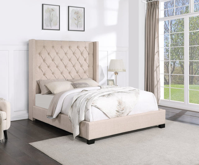 Henri Beige 6Ft Upholstered Tufted King Bed front angle