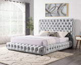 Dream Gray Velvet Platform King Bed, side view