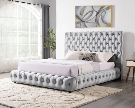 Dream Gray Velvet Platform King Bed, side view