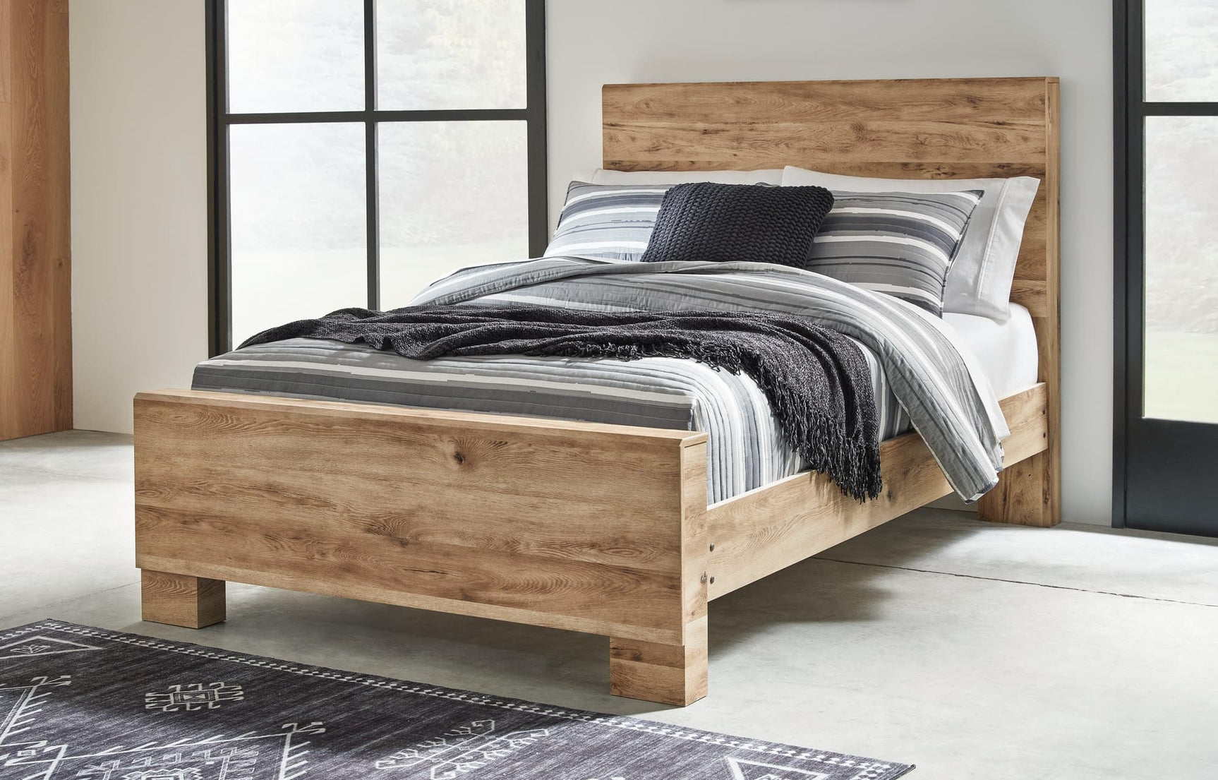 Hyanna Tan Brown Full Size Panel Bed angled side view