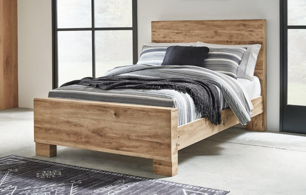 Hyanna Tan Brown Full Size Panel Bed angled side view
